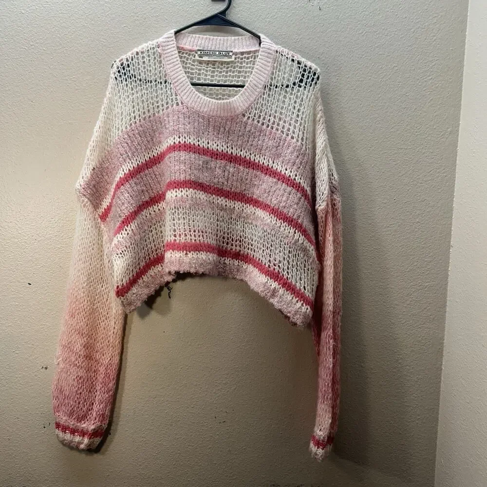 Kimchi Blue Open Knit Sweater Size M Pink Cream Wool‎ Blend Cottagecore Slouchy